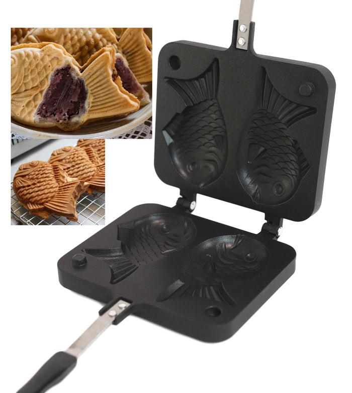 ebros gift Personal Aluminum Japanese Taiyaki Fish Shaped Dessert Waffle Cake Maker Pan