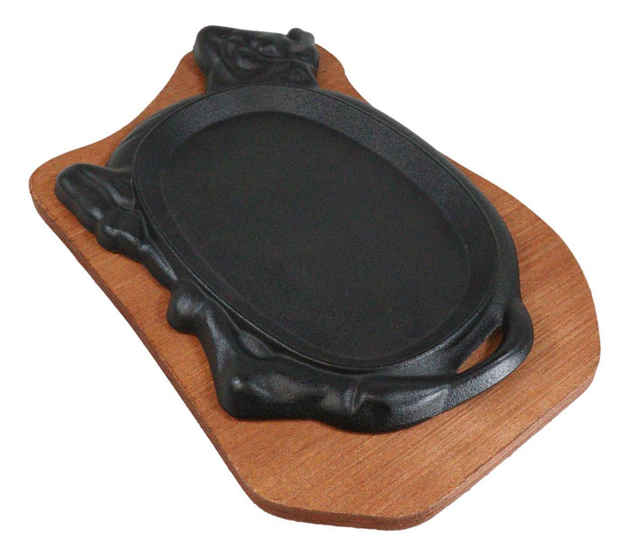Ebros Gift Personal Size Cow Shaped Cast Iron Unseasoned Sizzling Fajita Pan Skillet Set