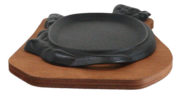 Ebros Gift Personal Size Cow Shaped Cast Iron Unseasoned Sizzling Fajita Pan Skillet Set