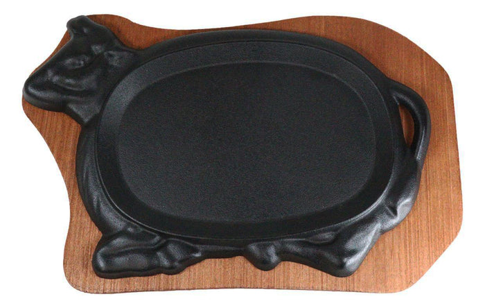 ebros gift Personal Size Cow Shaped Cast Iron Unseasoned Sizzling Fajita Pan Skillet Set
