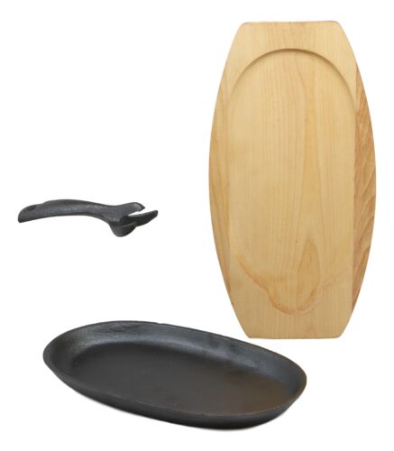 Ebros Gift Personal Sized Cast Iron Sizzling Fajita Skillet Japanese Steak Plate Set W Base