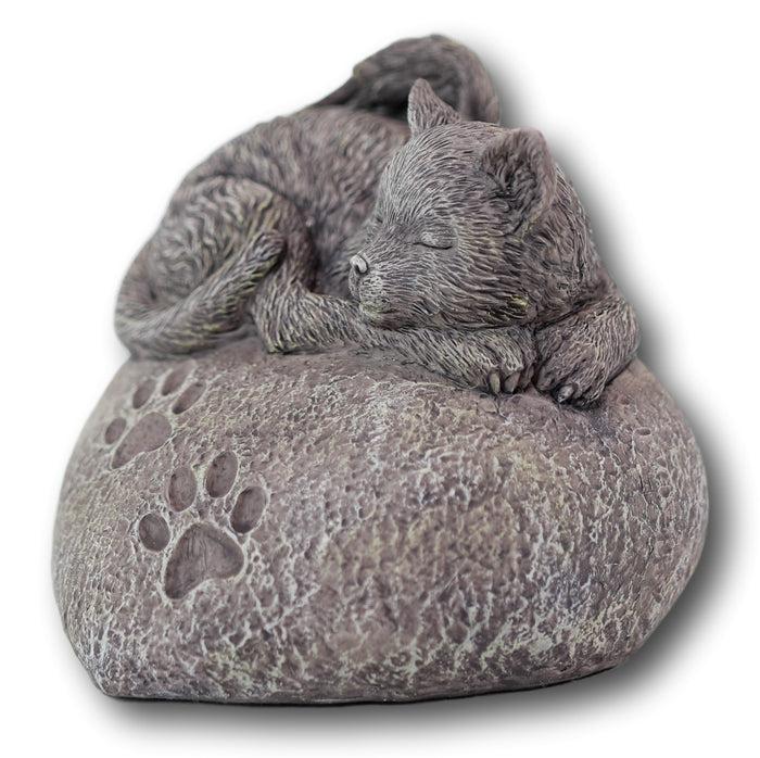 Ebros Gift Pet Memorial My Love Sleeping Angle Cat Foot Print Rock Urn Bottom Load 30 Cubic