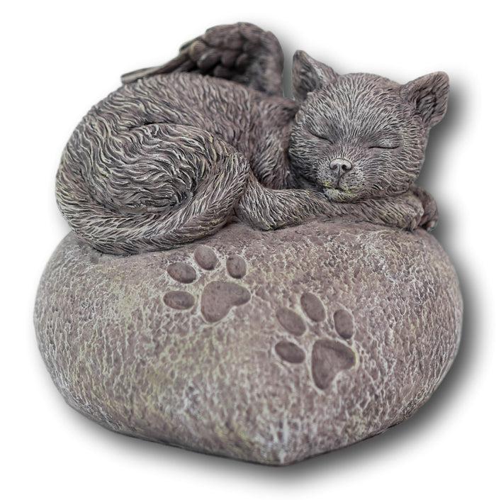 Ebros Gift Pet Memorial My Love Sleeping Angle Cat Foot Print Rock Urn Bottom Load 30 Cubic
