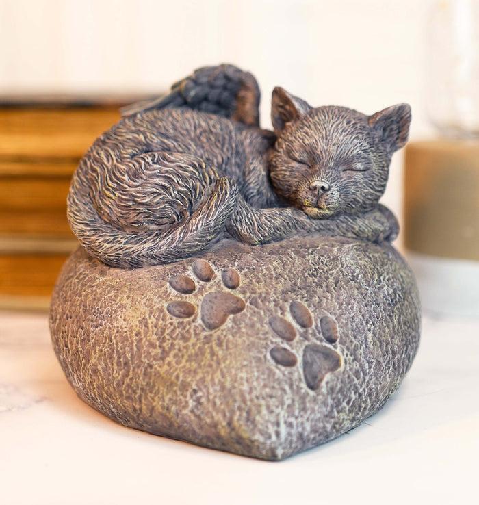 ebros gift Pet Memorial My Love Sleeping Angle Cat Foot Print Rock Urn Bottom Load 30 Cubic