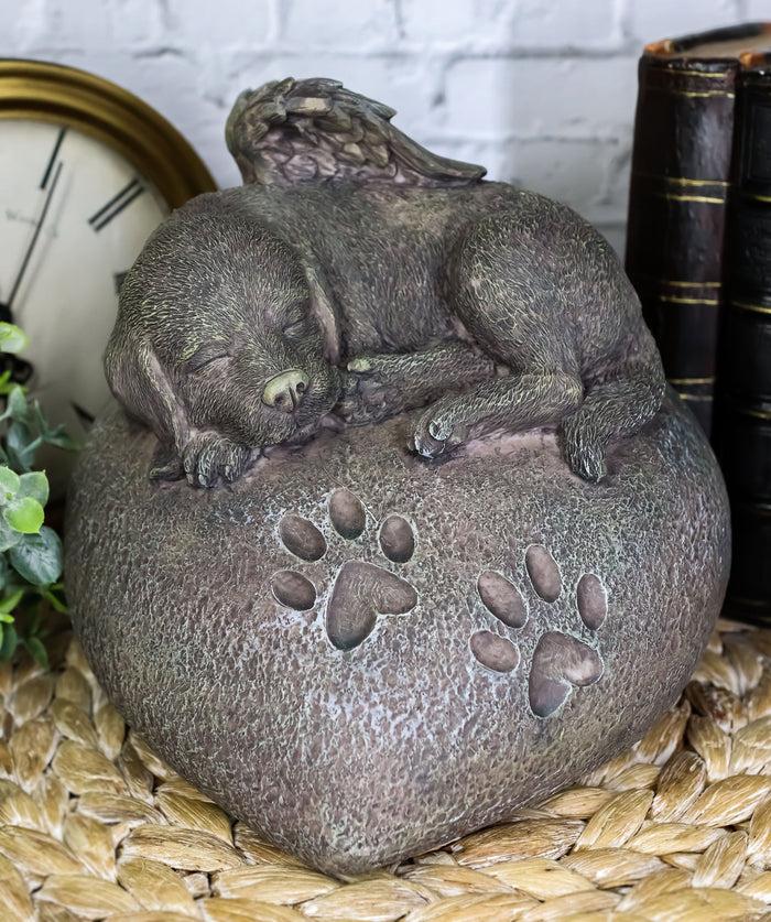 Ebros Gift Pet Memorial My Love Sleeping Angle Dog Foot Print Rock Urn Bottom