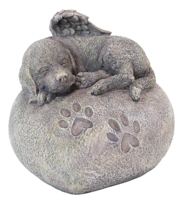 Ebros Gift Pet Memorial My Love Sleeping Angle Dog Foot Print Rock Urn Bottom