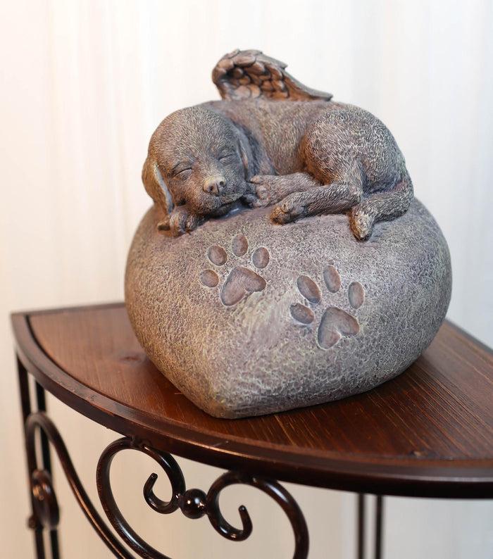 ebros gift Pet Memorial My Love Sleeping Angle Dog Foot Print Rock Urn Bottom
