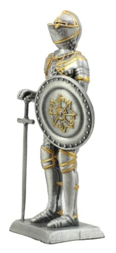 Ebros Gift Pewter French Knight Figurine 4"H Medieval Suit Of Armor Dollhouse Miniature