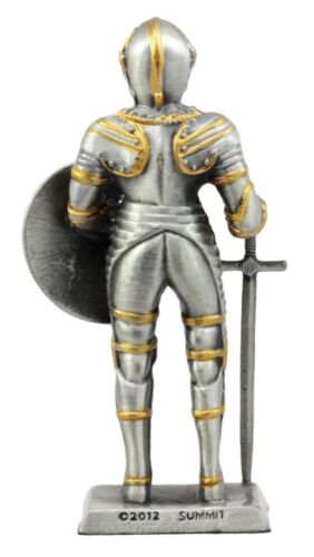 Ebros Gift Pewter French Knight Figurine 4"H Medieval Suit Of Armor Dollhouse Miniature