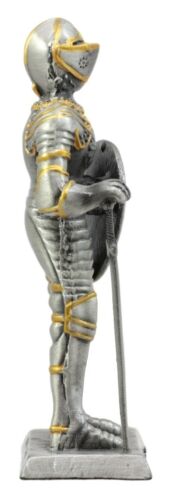 Ebros Gift Pewter French Knight Figurine 4"H Medieval Suit Of Armor Dollhouse Miniature