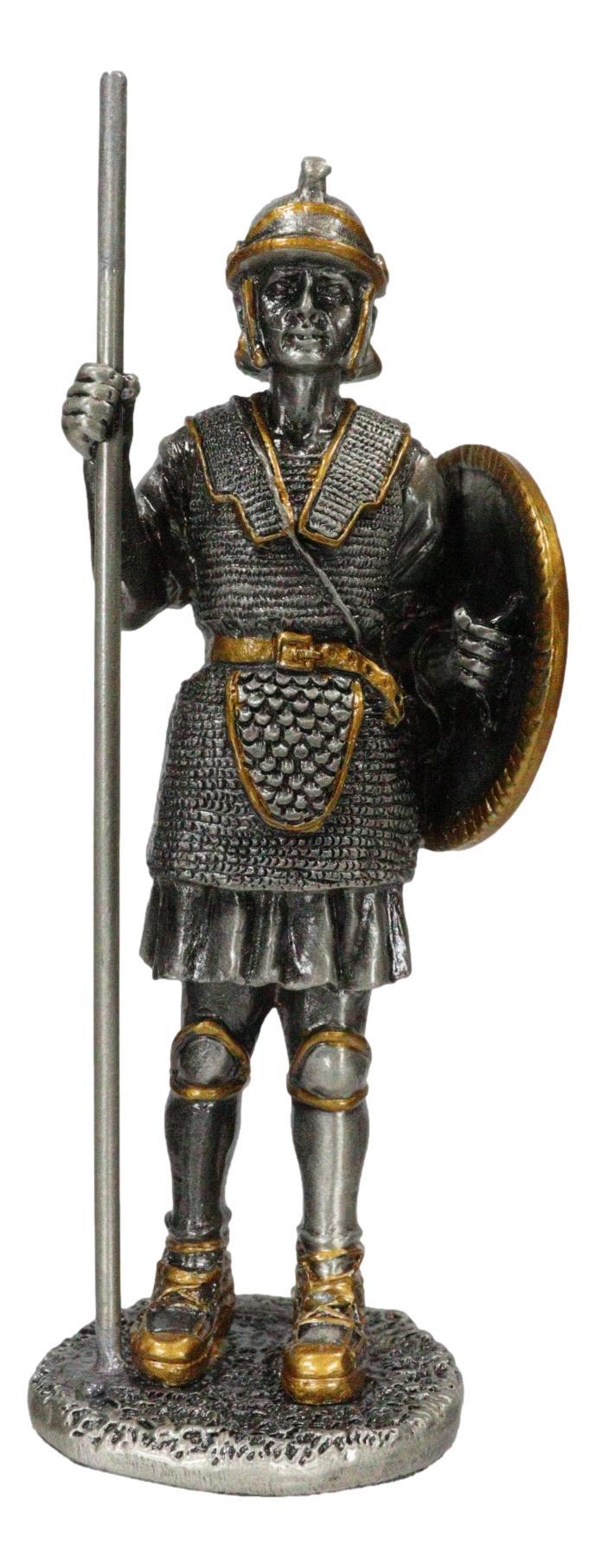 Ebros Gift Pewter Medieval Halberdier Knight Guard With Pole Spear And Shield Figurine