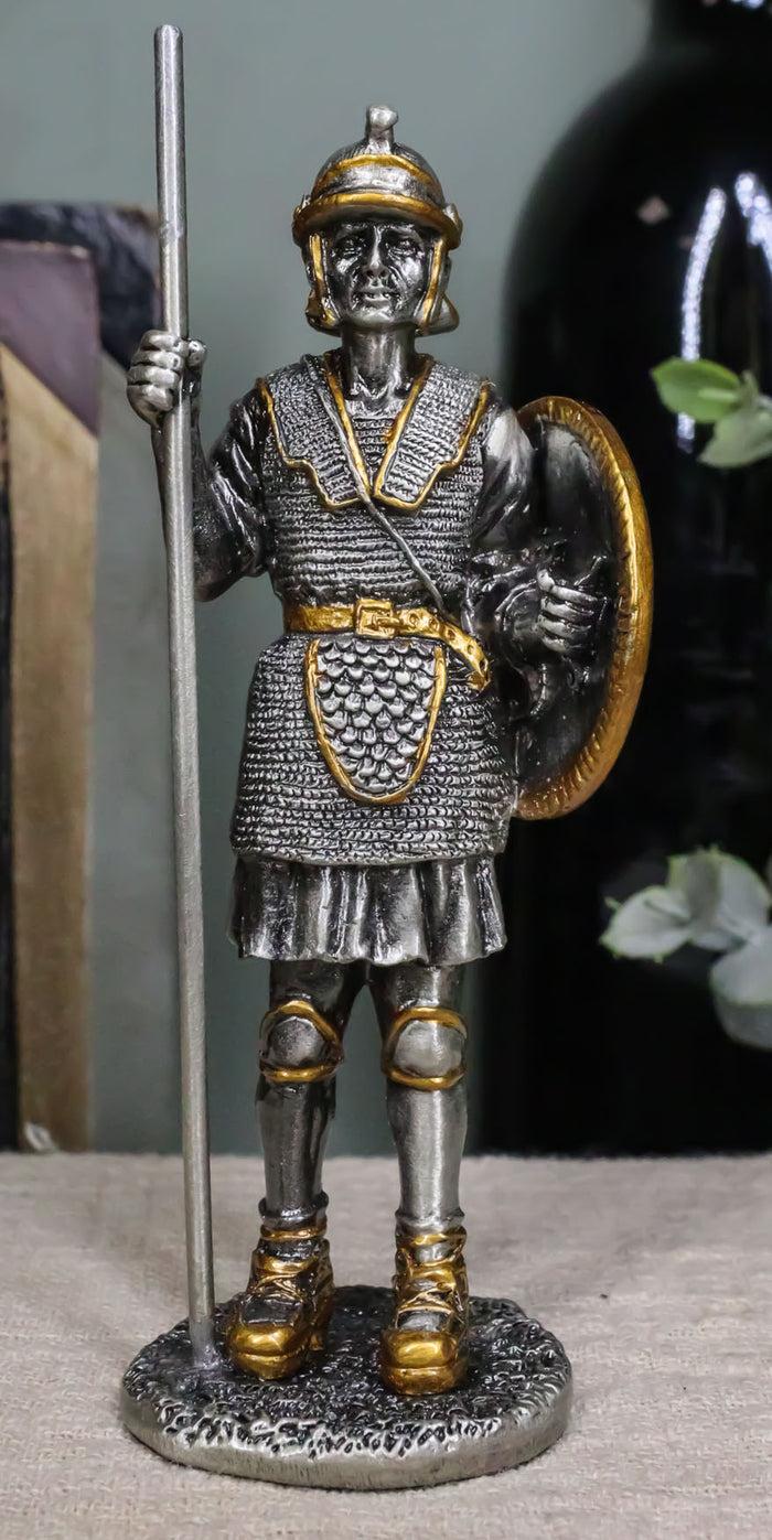 ebros gift Pewter Medieval Halberdier Knight Guard With Pole Spear And Shield Figurine