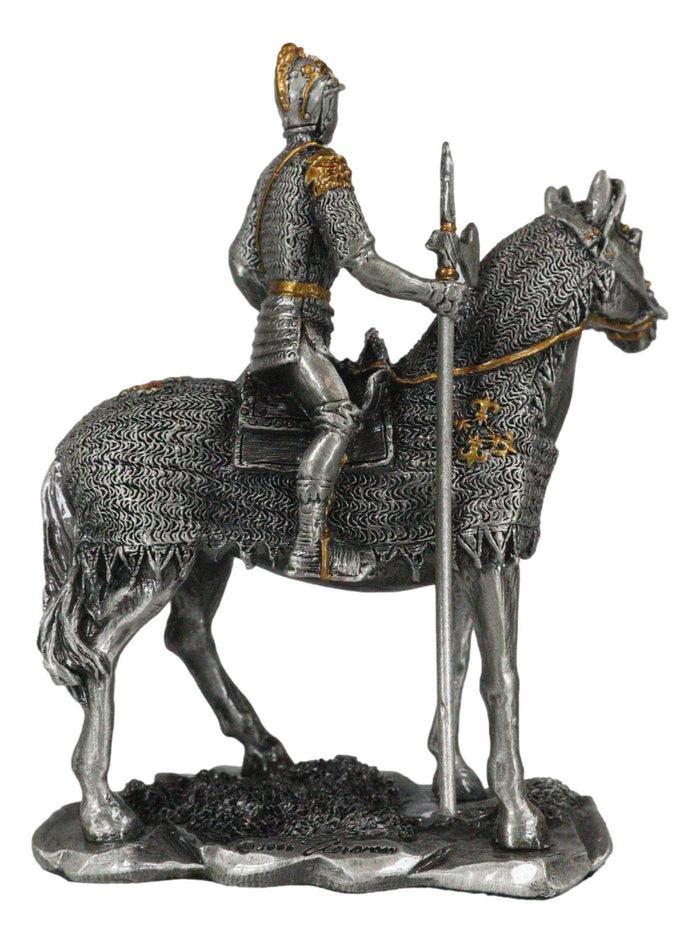 Ebros Gift Pewter Metal Medieval Suit Of Armor Knight On Horse With Spear Axe Figurine