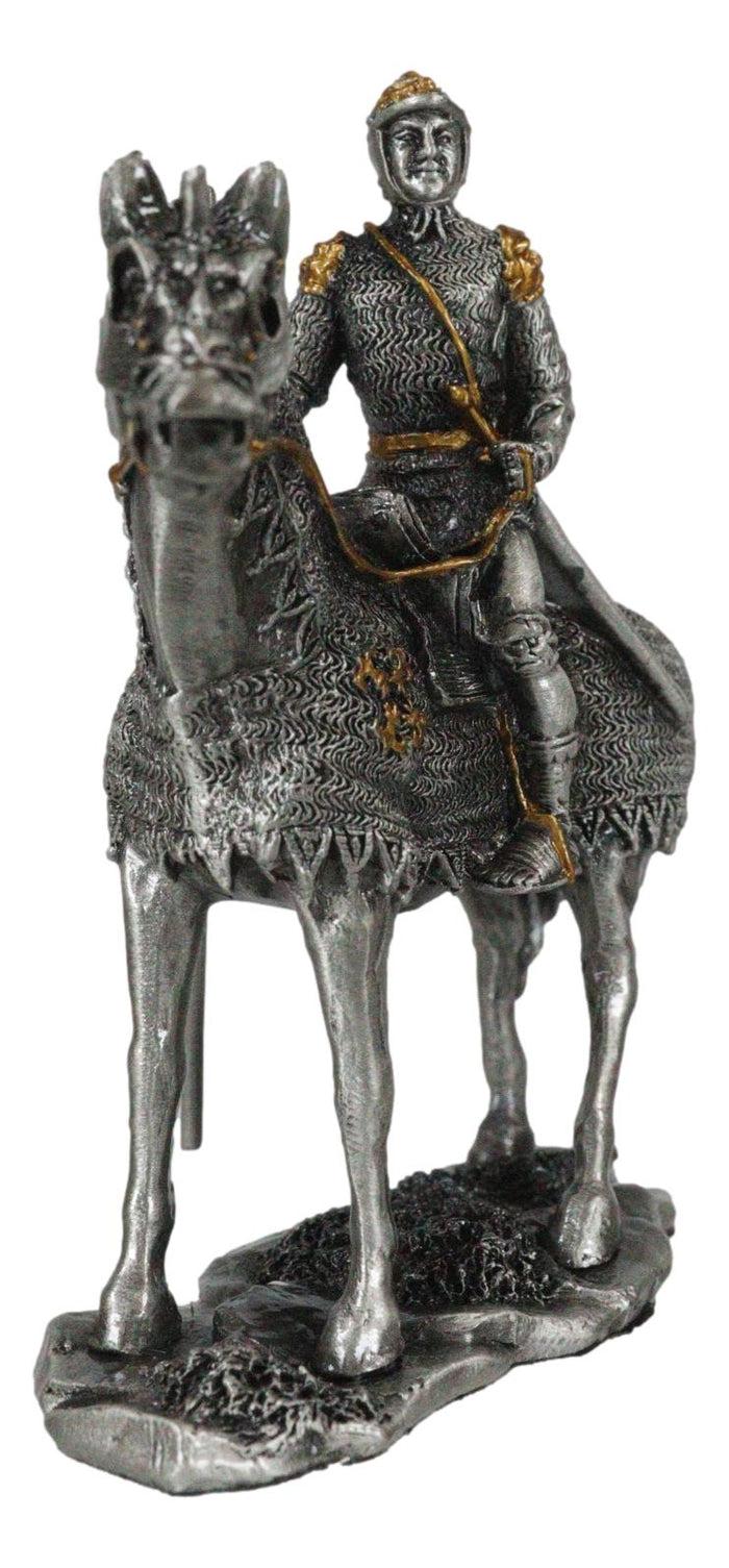 Ebros Gift Pewter Metal Medieval Suit Of Armor Knight On Horse With Spear Axe Figurine