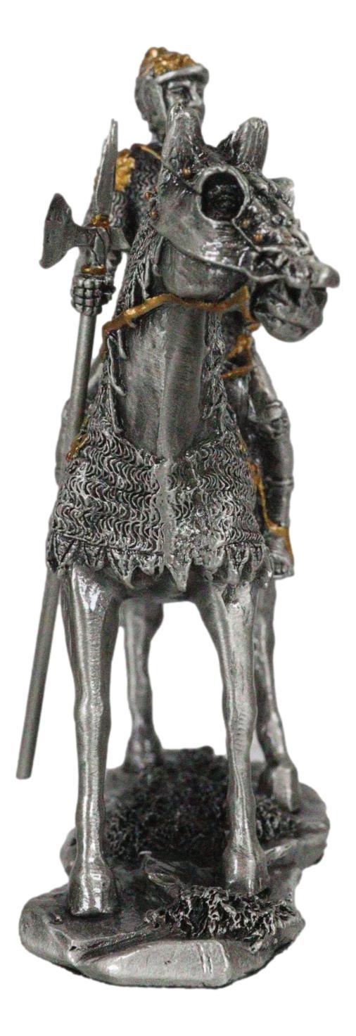 Ebros Gift Pewter Metal Medieval Suit Of Armor Knight On Horse With Spear Axe Figurine
