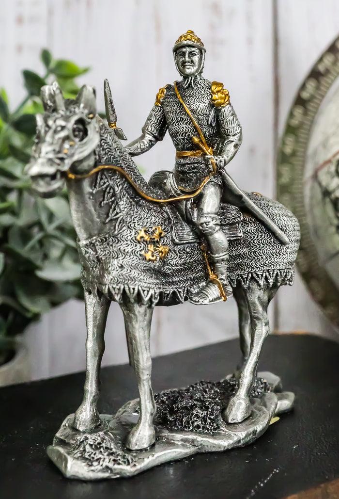 ebros gift Pewter Metal Medieval Suit Of Armor Knight On Horse With Spear Axe Figurine