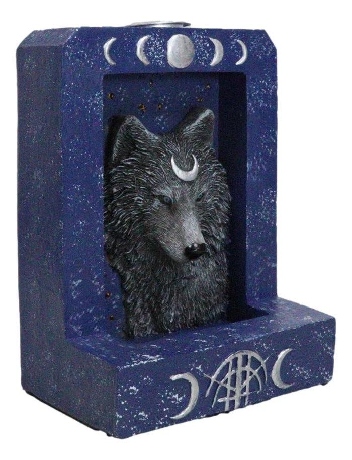 Ebros Gift Phases Of The Moon Alpha Black Wolf With Crescent Mark Backflow Incense Burner