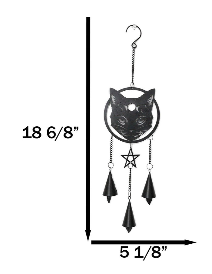 Ebros Gift Phases Of The Moon Celestial Black Cat Pentagram Wall Hanging Decoration Chime
