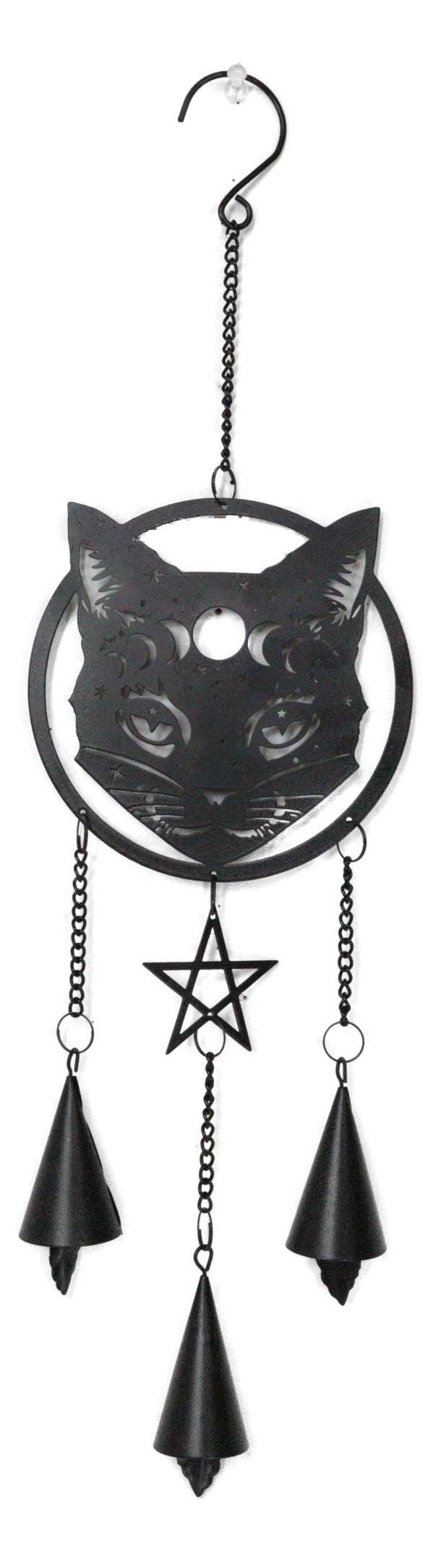 Ebros Gift Phases Of The Moon Celestial Black Cat Pentagram Wall Hanging Decoration Chime