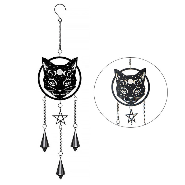 Ebros Gift Phases Of The Moon Celestial Black Cat Pentagram Wall Hanging Decoration Chime