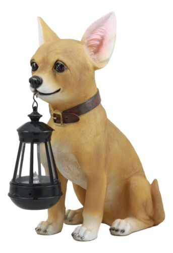 Ebros Gift Picante Mexican Chihuahua Dog Decor Path Lighter Statue With Solar LED Lantern