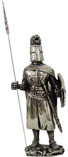 ebros gift Pikeman Crusader Knight Statue Electroplated Nickel Resin Statue 7" Height