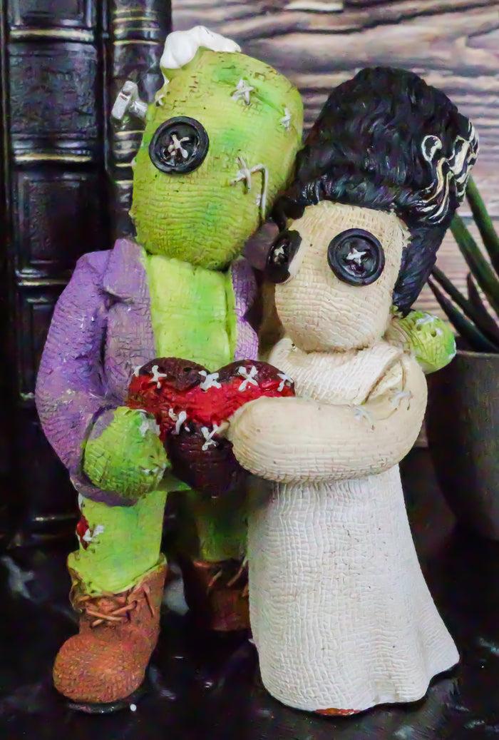 Ebros Gift Pinheadz Frankenstein And Bride Holding Voodoo Red Heart Immortal Love Figurine