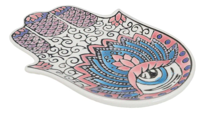 Ebros Gift Pink Chakra Hamsa Palm Mandala And Evil Eye Ceramic Dish Brass Incense Holder