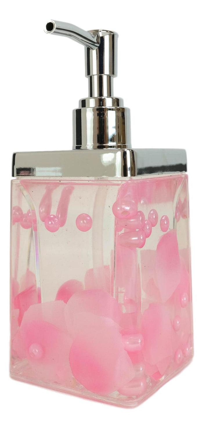 Ebros Gift Pink Floral Petals And Pearls 5 Piece Chic Bathroom Vanity Accessories Gift Set