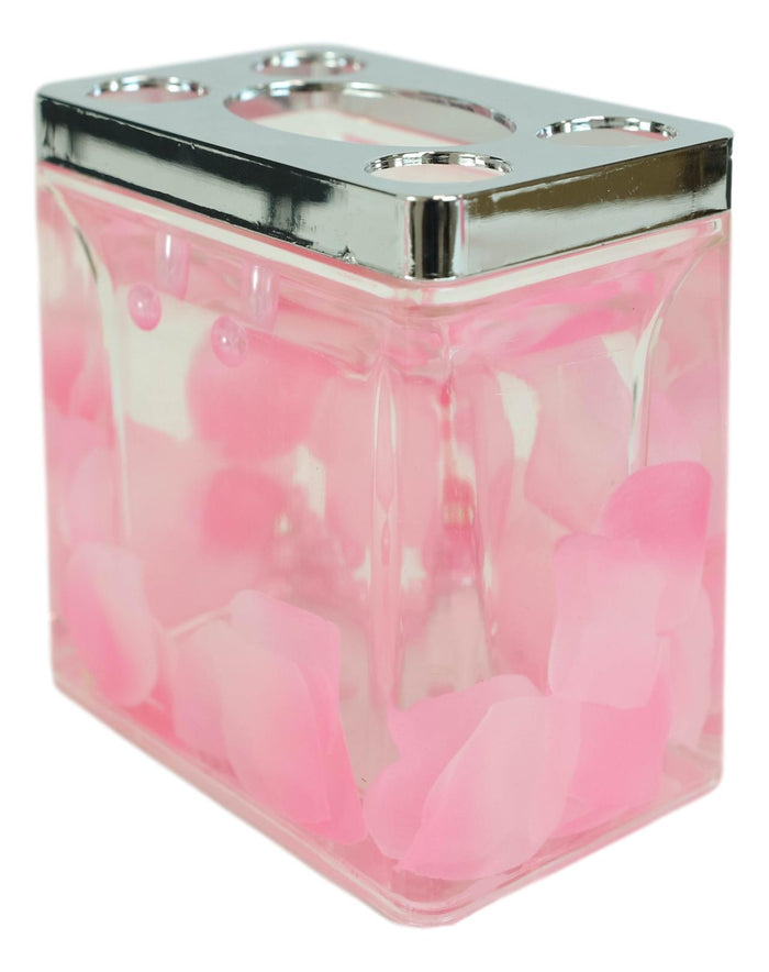 Ebros Gift Pink Floral Petals And Pearls 5 Piece Chic Bathroom Vanity Accessories Gift Set