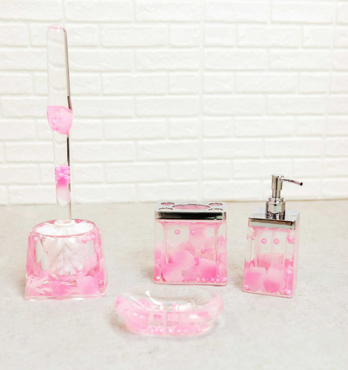 ebros gift Pink Floral Petals and Pearls 5 Piece Chic Bathroom Vanity Accessories Gift Set
