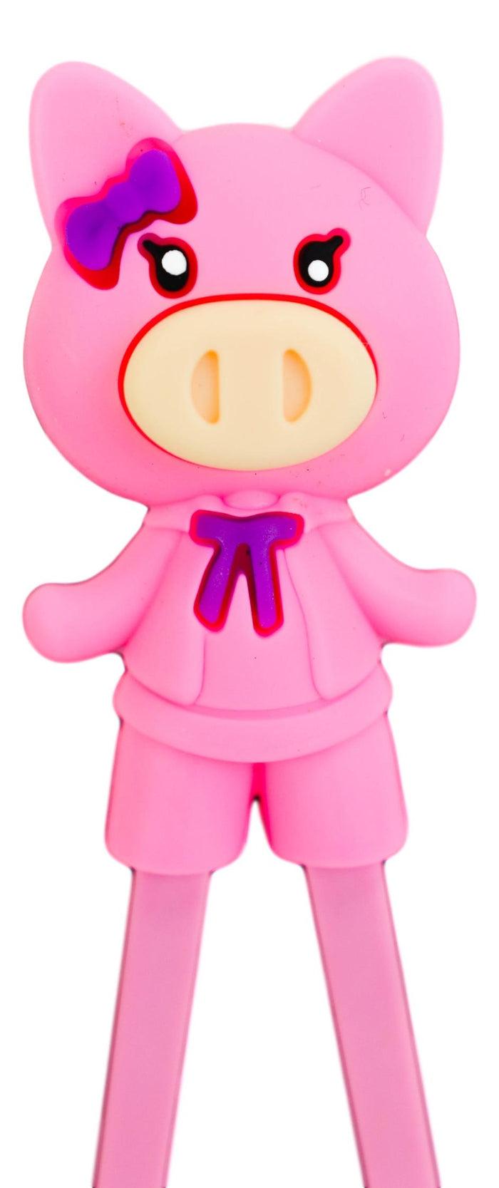 Ebros Gift Pink Ribbon Miss Piggy Pig Reusable Training Chopsticks Set With Silicone Helper