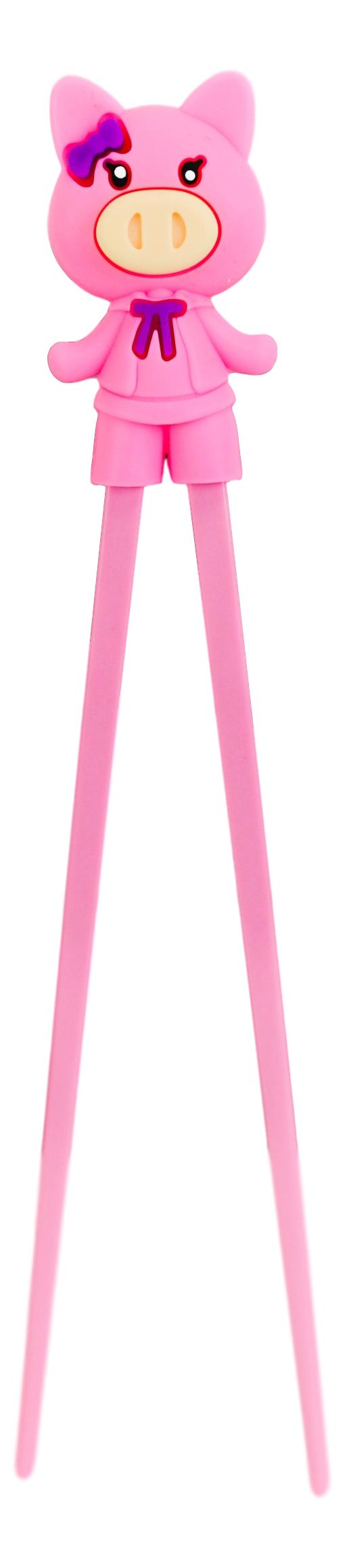 Ebros Gift Pink Ribbon Miss Piggy Pig Reusable Training Chopsticks Set With Silicone Helper