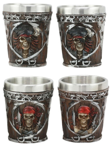 Ebros Gift Pirate Captain And Buccaneer Skeleton Shot Glasses 2-Ounce Set Of 4 Novelties