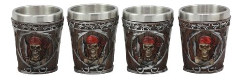 Ebros Gift Pirate Captain And Buccaneer Skeleton Shot Glasses 2-Ounce Set Of 4 Novelties