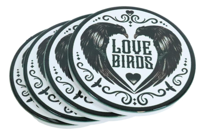 Ebros Gift Poe's Raven Heart Love Birds Ceramic Coaster Set Of 4 Tiles With Cork Backing