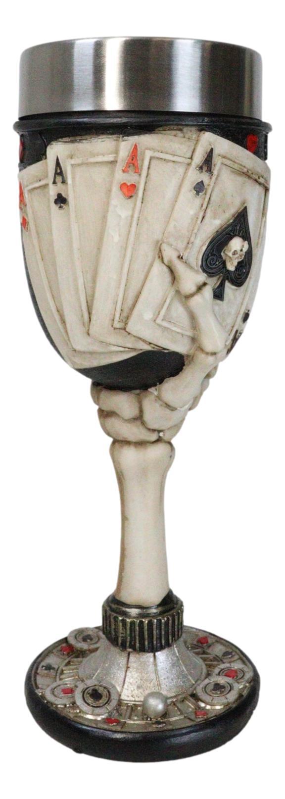 Ebros Gift Poker Cards Casino Royale 4 Of A Kind Aces Skeleton Hand 7oz Wine Drink Goblet