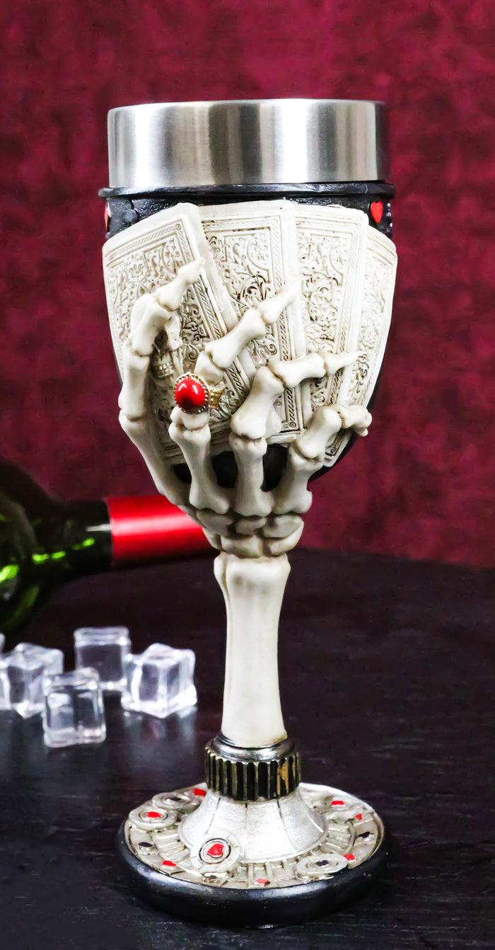 ebros gift Poker Cards Casino Royale 4 Of A Kind Aces Skeleton Hand 7oz Wine Drink Goblet