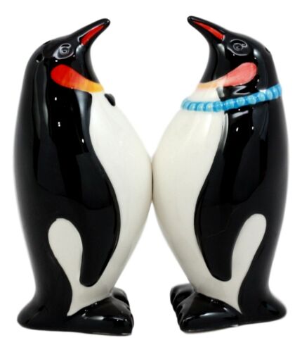 Ebros Gift Polar Opposites Emperor Penguin Salt & Pepper Shakers Ceramic Magnetic Set