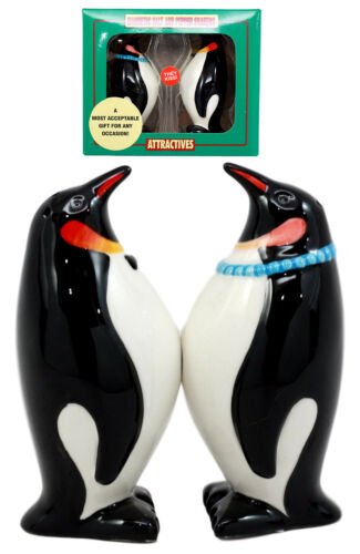Ebros Gift Polar Opposites Emperor Penguin Salt & Pepper Shakers Ceramic Magnetic Set