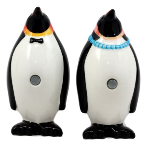 Ebros Gift Polar Opposites Emperor Penguin Salt & Pepper Shakers Ceramic Magnetic Set