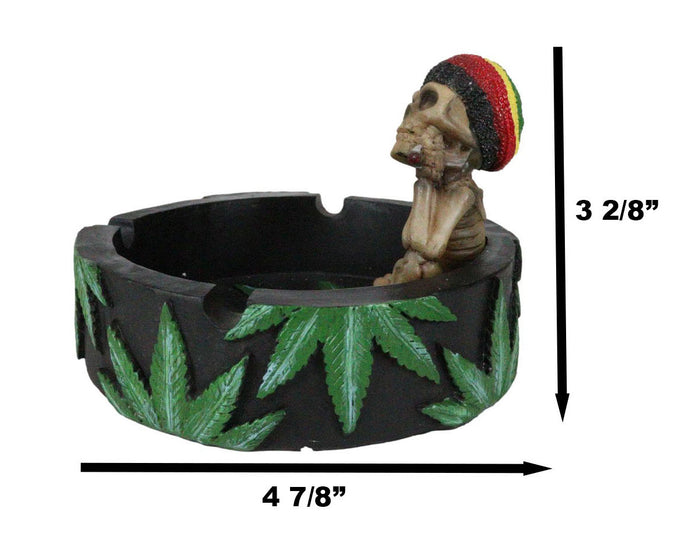 Ebros Gift Positive Good Vibes Rasta Skeleton With Beanie Hat Smoking Rolled Stash Ashtray