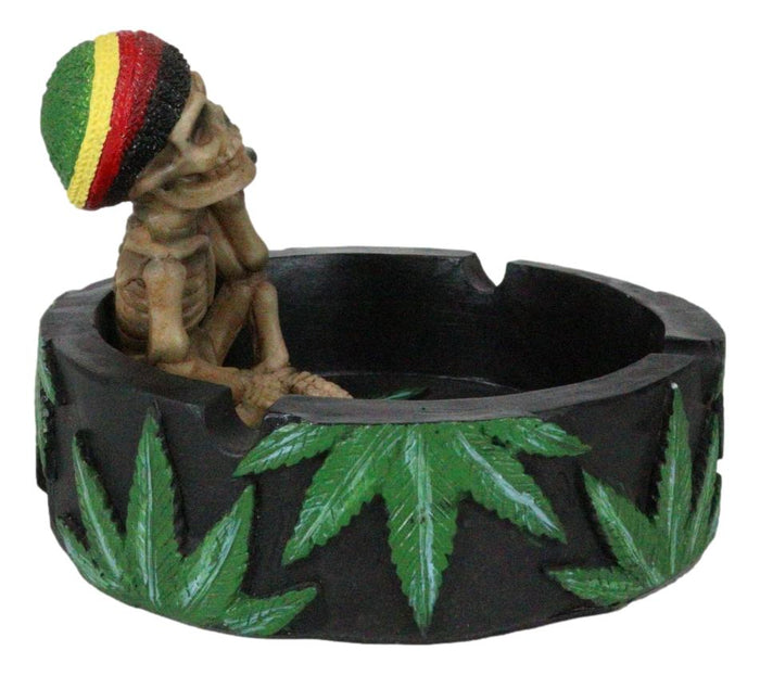 Ebros Gift Positive Good Vibes Rasta Skeleton With Beanie Hat Smoking Rolled Stash Ashtray