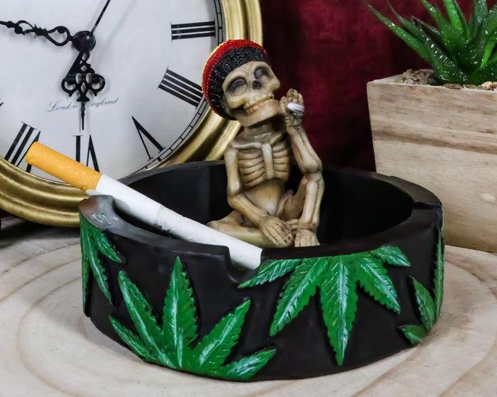 ebros gift Positive Good Vibes Rasta Skeleton With Beanie Hat Smoking Rolled Stash Ashtray