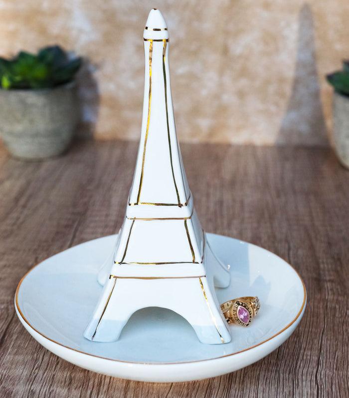ebros gift Pretty France Paris Eiffel Tower Decorative Ceramic Jewelry And Ring Holder Dish