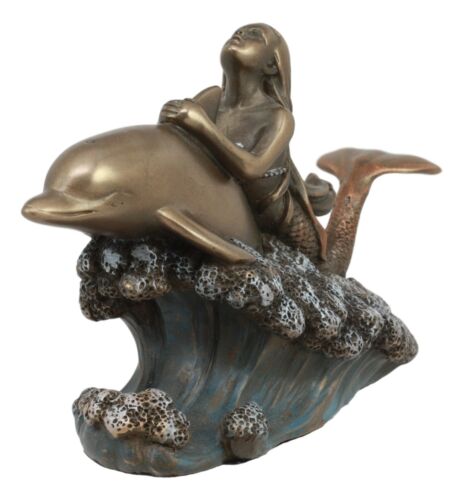 Ebros Gift Pretty Little Mermaid Riding On Dolphin Statue 6.25"Long Surfing Coastal Decor