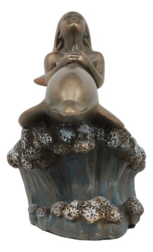 Ebros Gift Pretty Little Mermaid Riding On Dolphin Statue 6.25"Long Surfing Coastal Decor