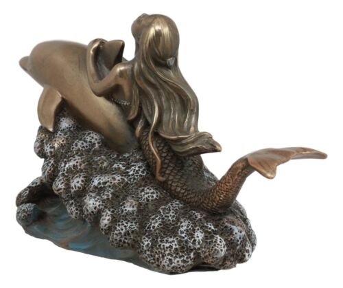 Ebros Gift Pretty Little Mermaid Riding On Dolphin Statue 6.25"Long Surfing Coastal Decor