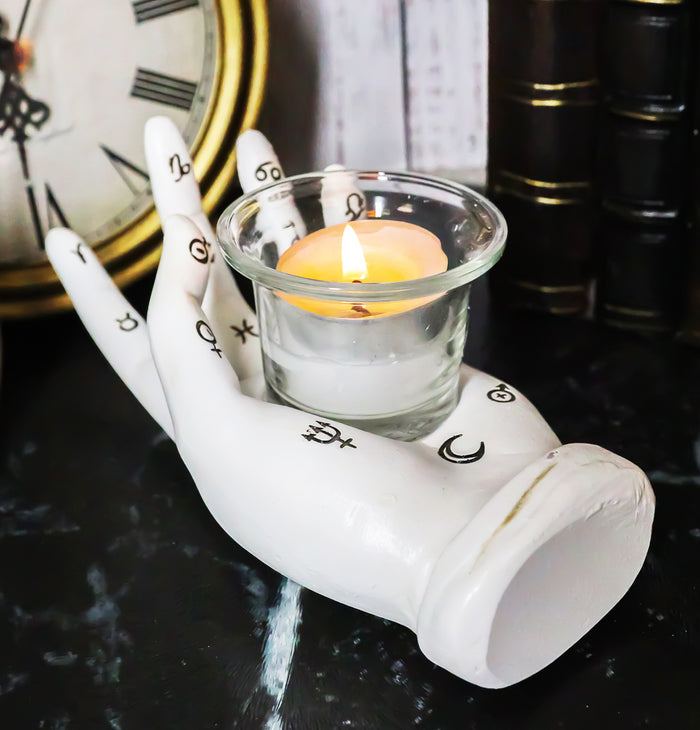 ebros gift Psychic Fortune Teller Chirology Palmistry Hand Palm Votive Candle Holder Decor