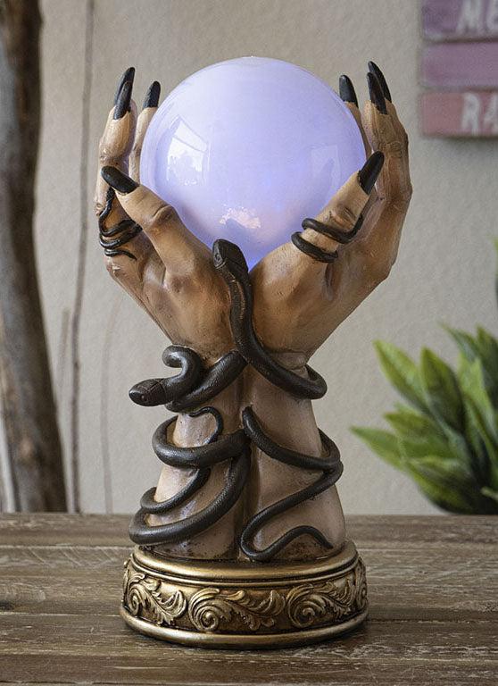 Ebros Gift Psychic Fortune Teller Witch Hands With Snakes Rotating LED Glass Gazing Ball